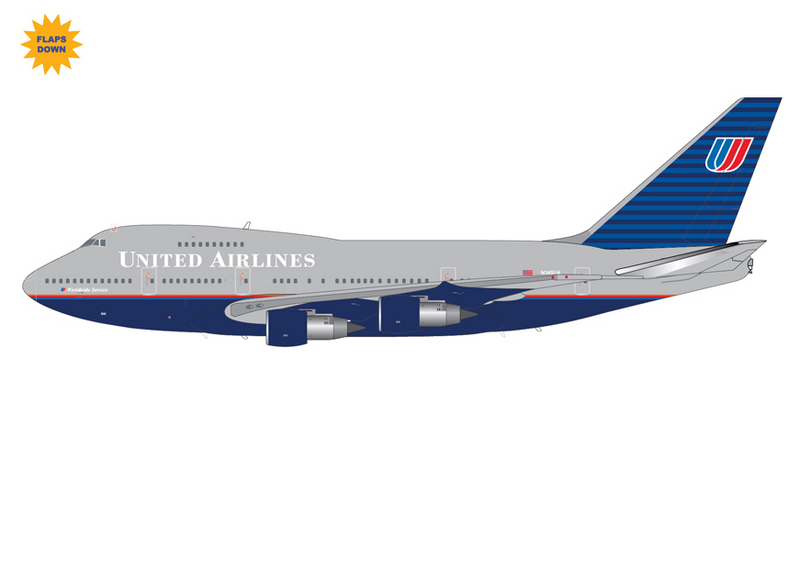 G2UAL1160F | GeminiJets 1:200 | Boeing 747SP United Airlines N145UA (battleship livery w/ flaps down) | is due December 2025