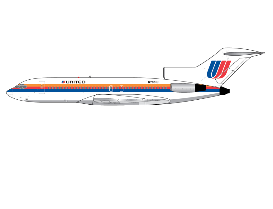 GJUAL2349 | GeminiJets 1:400 | Boeing 727-100 United Airlines N7001U (Saul Bass livery; polished belly) | is due November 2025