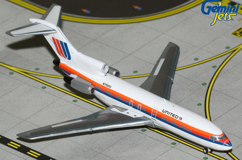 GJUAL2349 | GeminiJets 1:400 | Boeing 727-100 United Airlines N7001U (Saul Bass livery; polished belly)