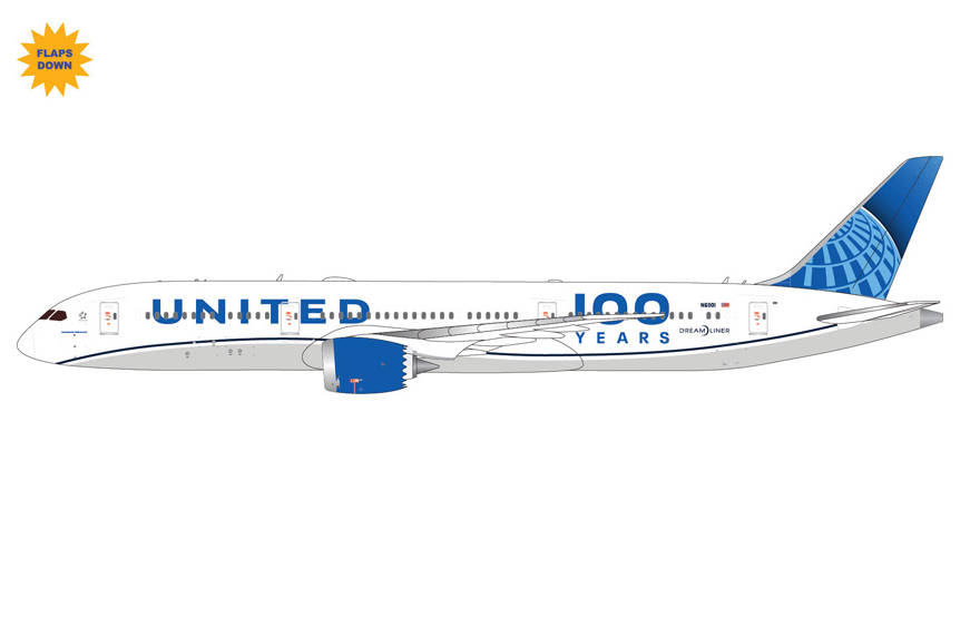 GJUAL2228F | GeminiJets 1:400 | Boeing 787-9 Dreamliner United Airlines N61101 100 / Centennial Flaps/Slats Extended