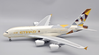 Airbus A380-861 die-cast aircraft model in Etihad Airways livery with display stand.