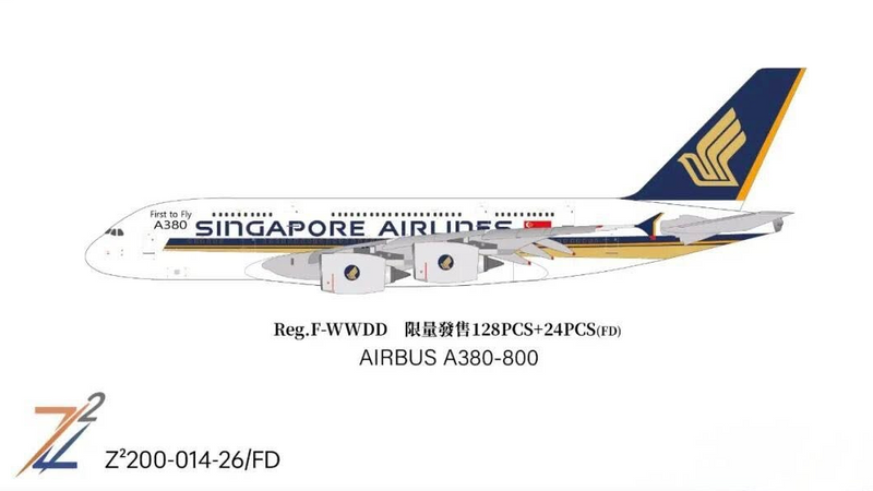 Z² 200-014-26 | Z² Models 1:200 | Airbus A380 Singapore Airlines F-WWDD 'First To Fly A380' | is due June 2026
