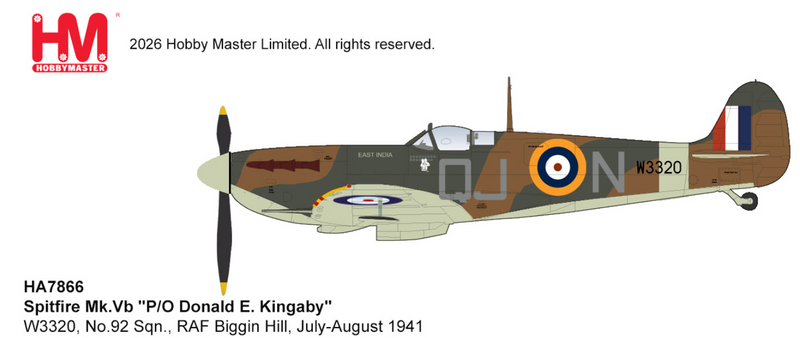 HA7866 | Hobby Master 1:48 | Diecast "Spitfire Mk.Vb ""Flight Sergeant Donald E. Kingaby""  W3320, No.92 Sqn., RAF Biggin Hill,  July-August 1941 | is due July 2026