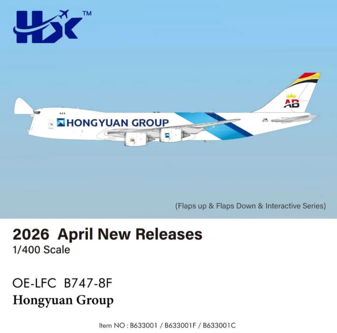 B633001 | HX Models 1:400 | Boeing 747‑8F Hongyuan Group OE-LFC