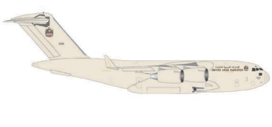 539395 | Herpa Wings 1:500 | Boeing C-17A Globemaster III - 15th Strategic Airlift Squadron United Arab Emirates Air Force - desert color scheme – 1228 | is due May 2026