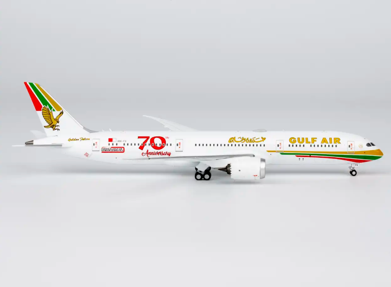 NG55157 | NG Models 1:400 | Boeing 787-9 Dreamliner Gulf Air A9C-FG 1976 retro cs, "70 Years" sticker