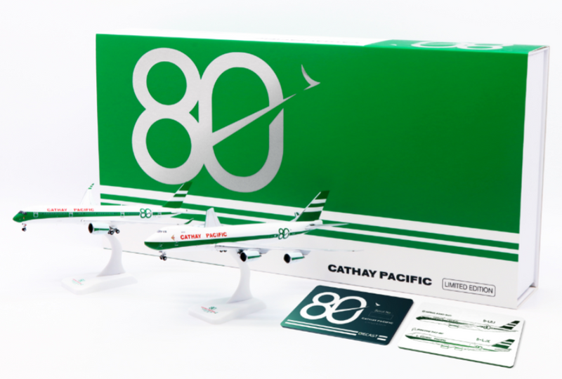 SA4124S | JC Wings (1:400) | Airbus A350-900XWB & Boeing 747-8F Cathay Pacific B-LRJ, B-LJE "80th Anniversary" Twin Set | is due TBC