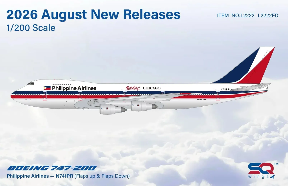 L2222 | SQ Wings 1:200 | Boeing 747‑200 Philippine Airlines N741PR Mabuhay Chicago | is due August 2026