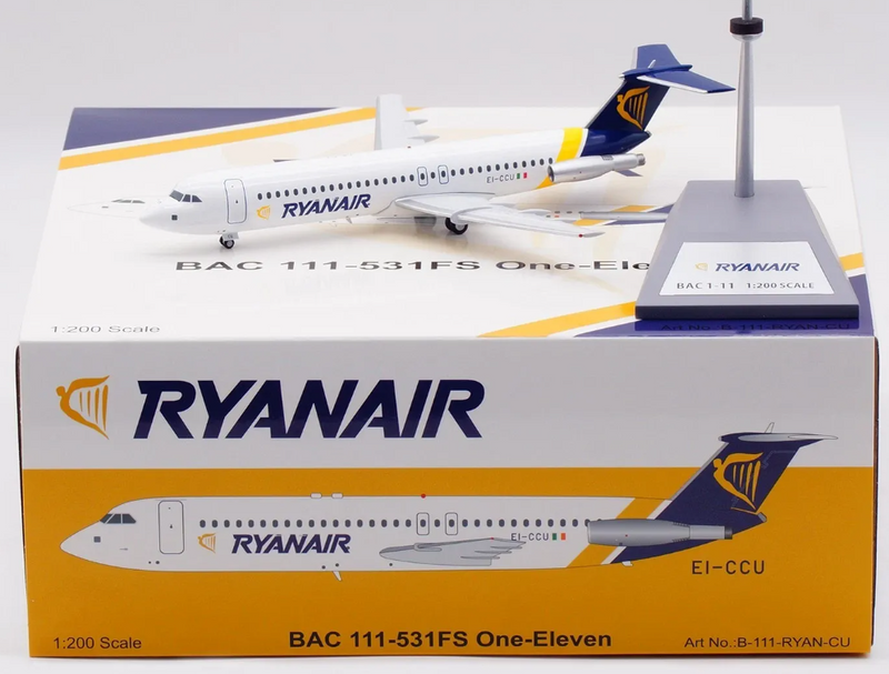 B-111-RYAN-CU | Blue Box 1:200 | Ryanair BAC 111-531FS One-Eleven EI-CCU with stand