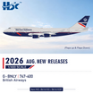 Die-cast 1:400 scale British Airways Boeing 747-400 Landor model airplane with flaps down.