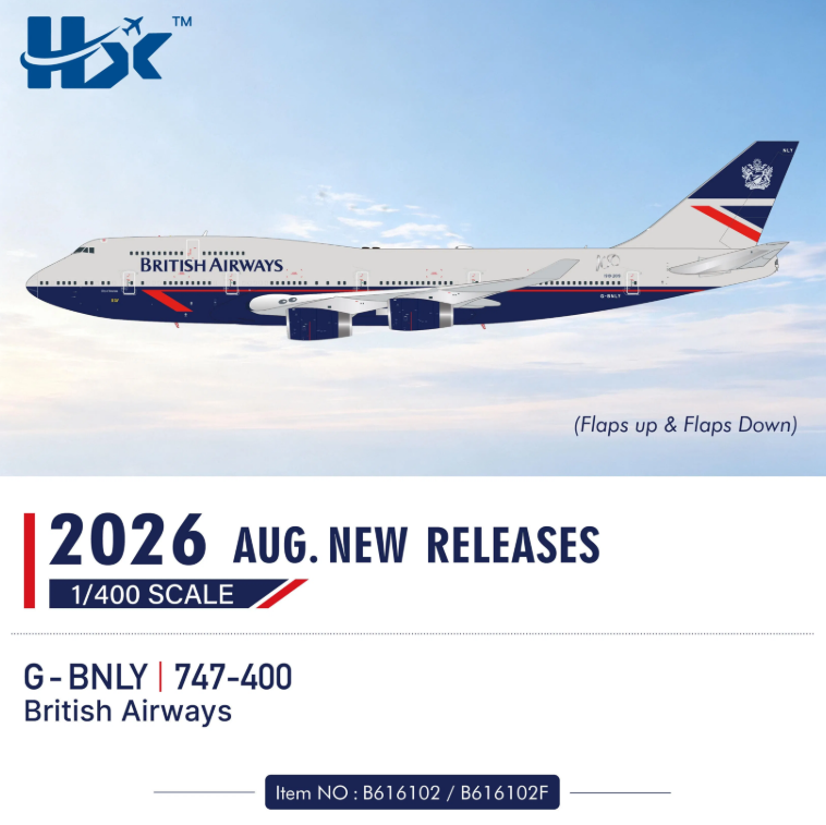 B616102 | HX Models 1:400 | Boeing 747‑400 British Airways G-BNLY Landor | is due September 2026