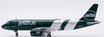 Die-cast metal JC Wings 1:400 Airbus A320 model aircraft in JetBlue New York Jets livery.