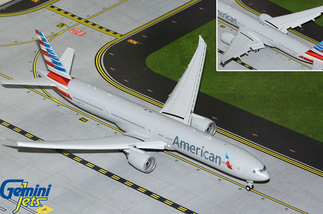 Gemini200 die-cast metal Boeing 777-300ER model aircraft with extended flaps.