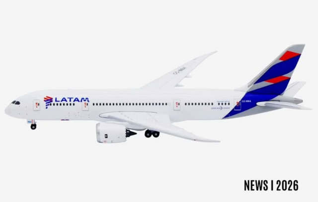 Boeing 787-8 aircraft model in LATAM Airlines livery with registration CC-BBA.