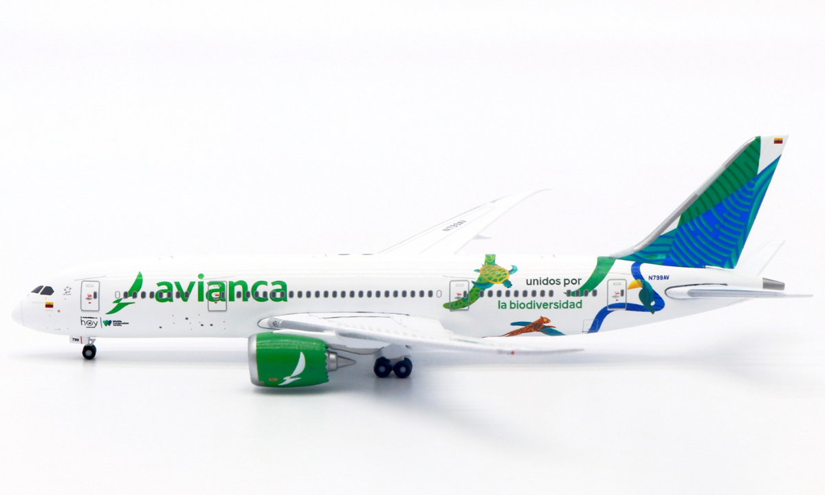Boeing 787-8 Dreamliner die-cast aircraft model in Avianca Colombia livery.