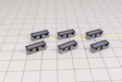 Set of six black and grey plastic 1:400 scale portable cabins for airport dioramas.