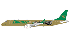 Die-cast metal model of an Alliance Airlines Embraer 190 aircraft.