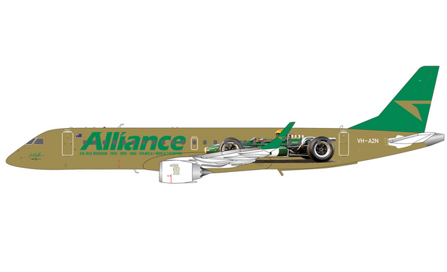 Die-cast metal model of an Alliance Airlines Embraer 190 aircraft.