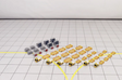 Yellow tug and dolly cargo trailers with ULD containers in 1:400 scale