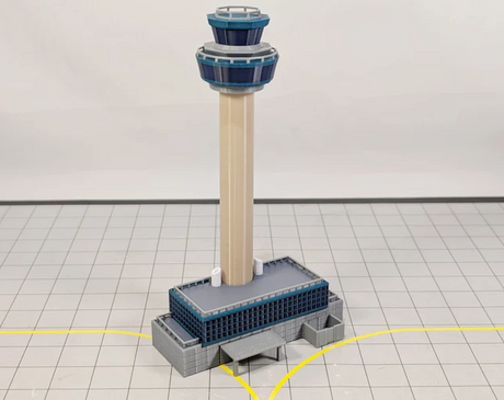 London Stansted Airport 1:400 scale 3D printed plastic air traffic control tower model.