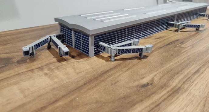 AG-LARGETERMINAL | Airport Accessories 1:400 | LARGE AIRPORT TERMINAL BUILDING (1:400 Scale) + EXTENDING BRIDGES Model Diorama