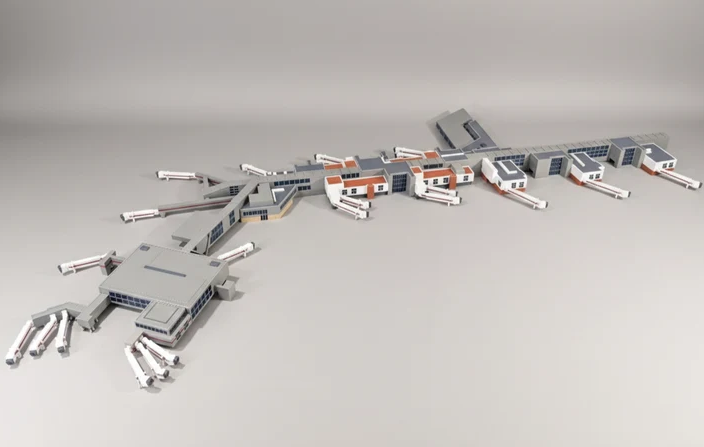 AG-LHRT3 | Airport Accessories 1:400 | LONDON HEATHROW Terminal 3 (T3) 1:400 Scale Building Model Diorama + Bridges