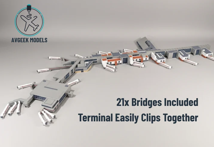 AG-LHRT3 | Airport Accessories 1:400 | LONDON HEATHROW Terminal 3 (T3) 1:400 Scale Building Model Diorama + Bridges