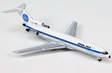 Boeing 727-200 die-cast model plane in Pan Am livery with blue globe branding.