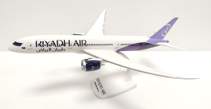 PPC Models 1:200 scale Boeing 787-9 model airplane in Riyadh Air white livery.