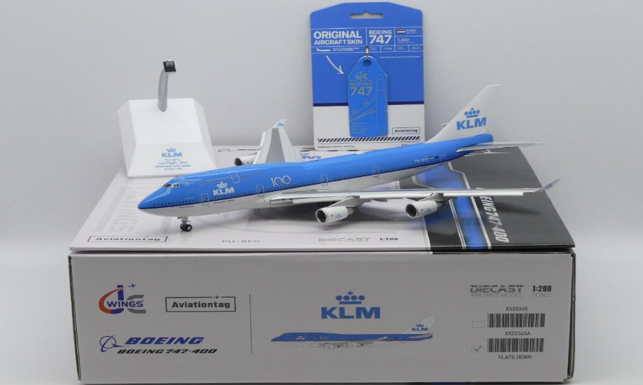 XX20345A | JC Wings 1:200 | Boeing 747-400 KLM Royal Dutch Airlines 100 Reg: PH-BFG Aviation Tag Flaps Down | was due July 2024