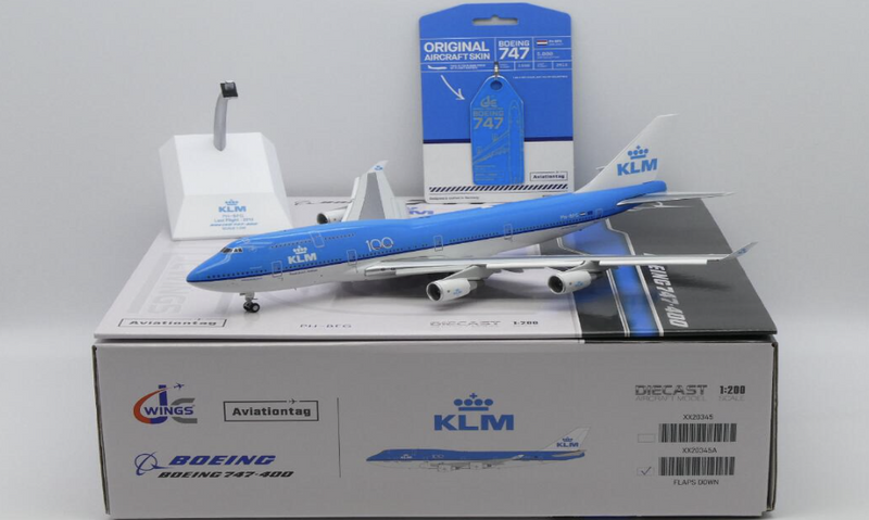 XX20345 | JC Wings 1:200 | Boeing 747-400 KLM Royal Dutch Airlines 100 Reg: PH-BFG Aviation Tag