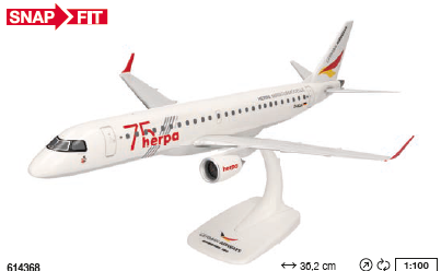 614368 | Herpa Snap-Fit (Wooster) 1:100 | Embraer E190 German Airways Herpa 75 Years D-ACJJ