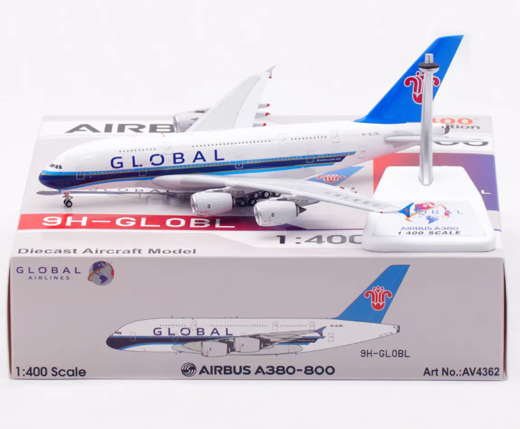 AV4362 | Aviation 400 | Airbus A380-841 Global Airlines 9H-GLOBL with metal stand