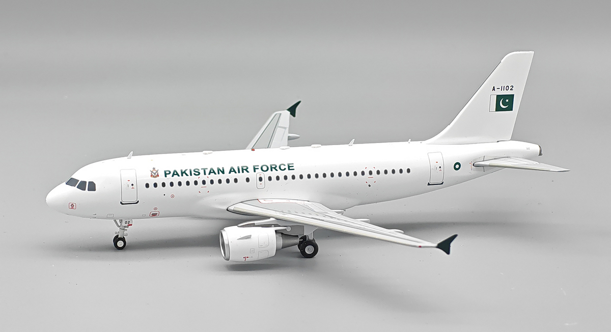 Die-cast metal model of an Airbus A319 Pakistan Air Force aircraft.