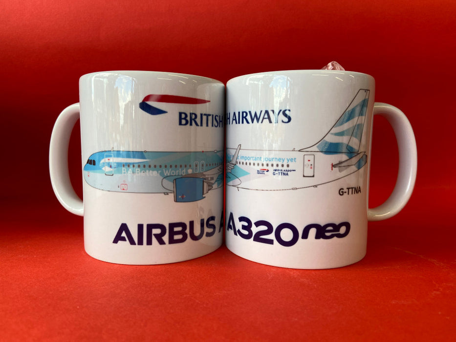 BAMUGBETTERWORLD | Gifts Mugs | Coffee Mug - Airbus A320neo British Airways Better World G-TTNA