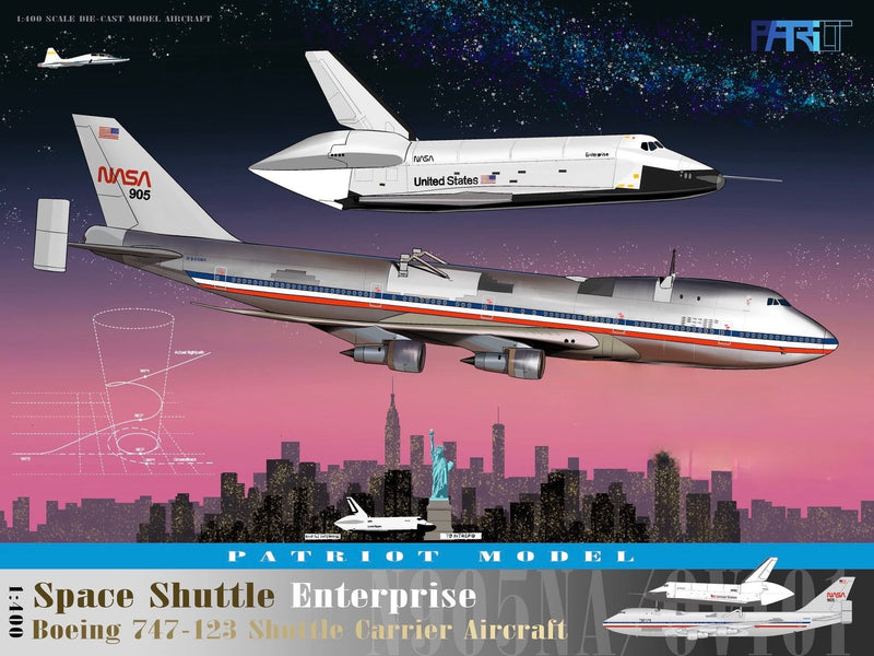 PT-400-023RLG | Patriot Models 1:400 | Boeing 747-123 NASA Space Shuttle Enterprise 0V-101 N905BA, Removeable landing gear with tape flaps up | is due December 2025