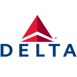 Delta Airlines logo with red triangle and blue text on a white background