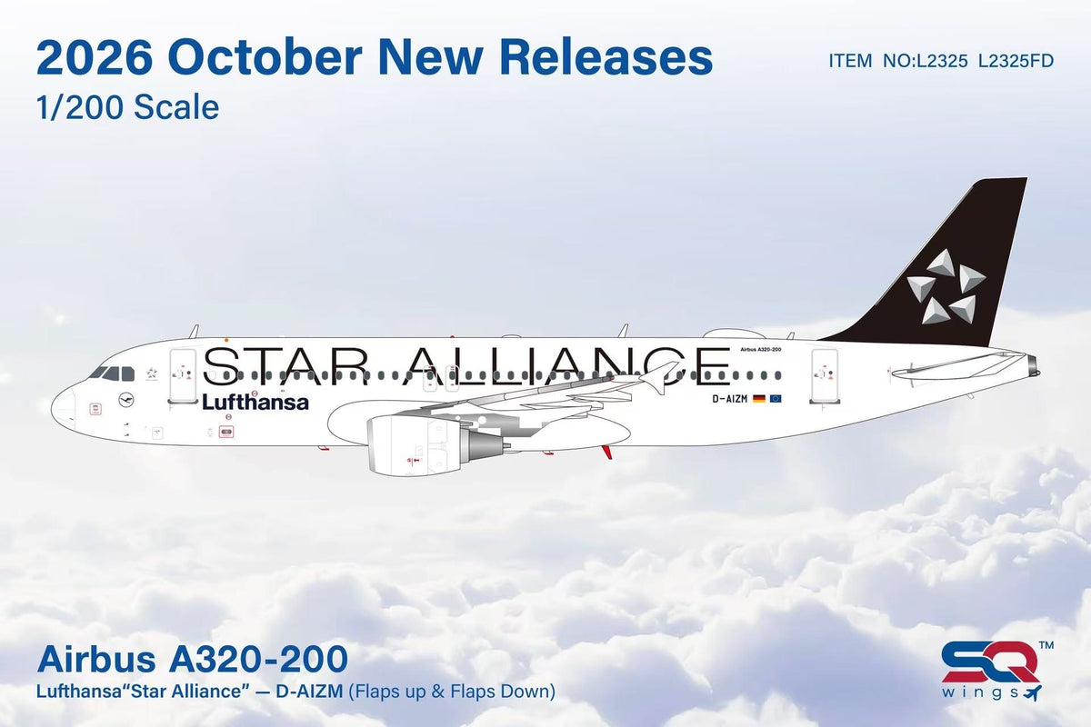 L2325FD | SQ Wings 1:200 | Airbus A320 Lufthansa D-AIZM 'Star Alliance' Flaps Down | is due October 2026