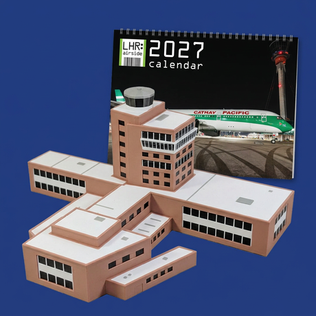 Heathrow control tower and 2027 calendar promo card