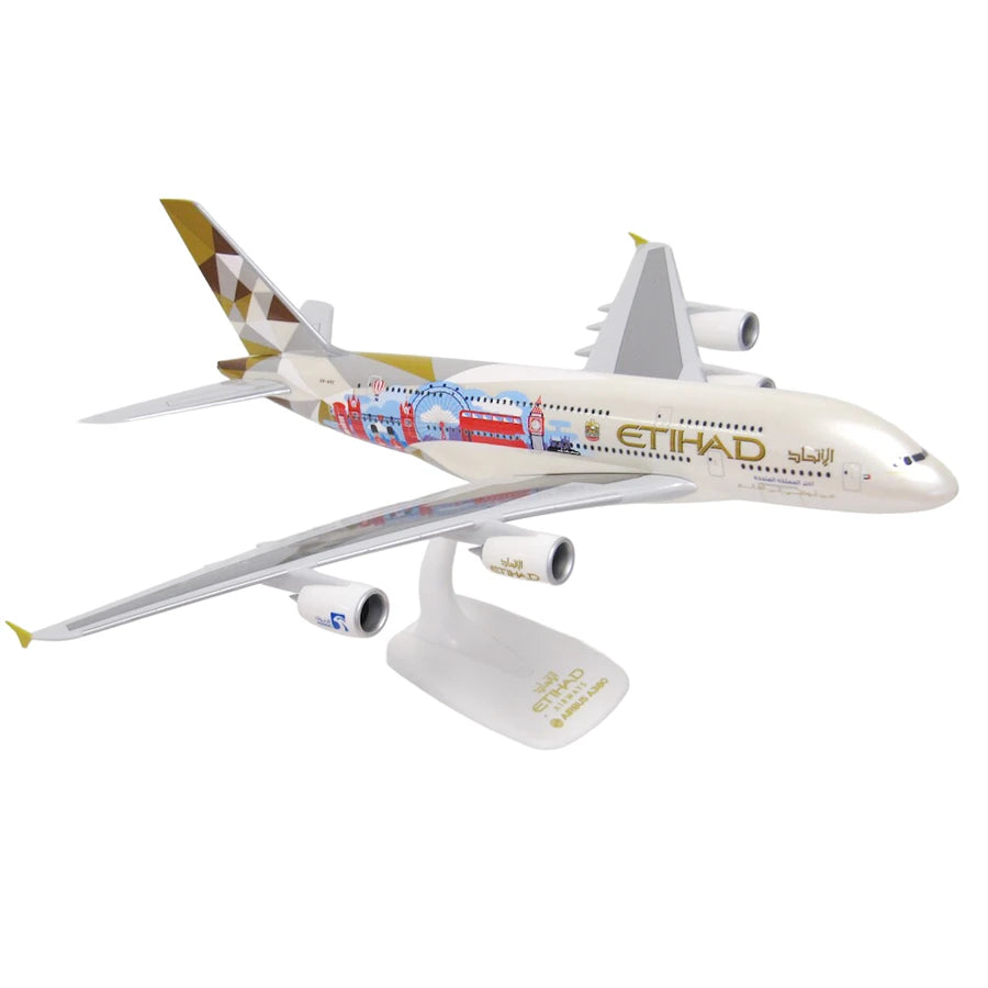 PPC Models 1:200 die-cast metal Airbus A380 model in Etihad Airways UK livery.