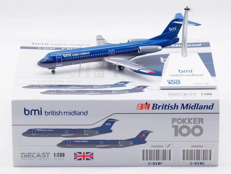 XX20303 | JC Wings 1:200 | Fokker 100 British Midland G-BXWF (with stand)
