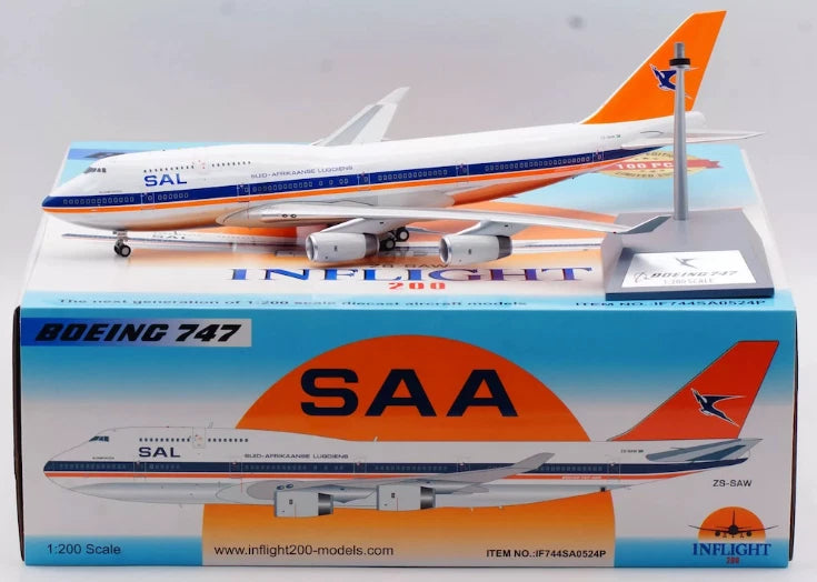IF744SA0524P | InFlight200 1:200 | Boeing 747-400 SAL South African ZS-SAW (polished, with stand)