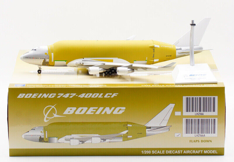 LH2166A | JC Wings 1:200 | Boeing 747-400(LCF) Boeing Company Bare Metal Version N747BC (flaps down, with stand)