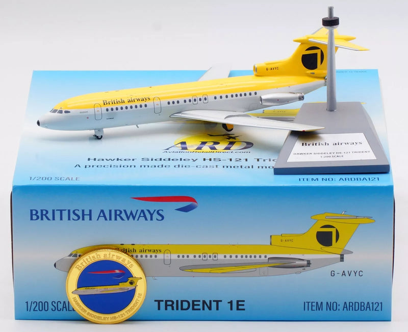 ARDBA121 | ARD Models 1:200 | Hawker Siddeley HS-121 Trident 1E, British Airways/Northeast Hybrid G-AVYC with collectors coin