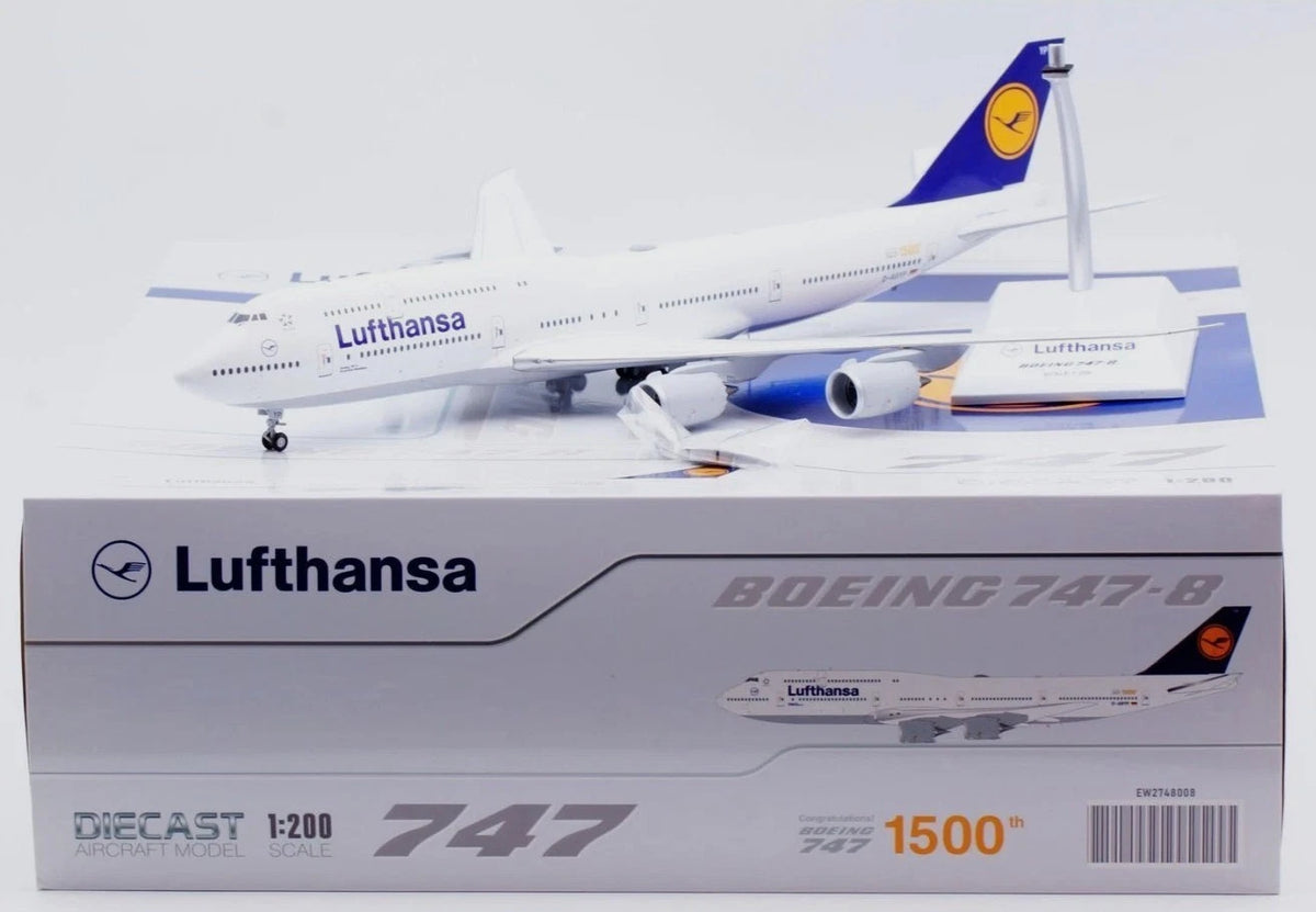 EW2748008 | JC Wings 1:200 | Boeing 747-8 Lufthansa '1500th Boeing 747' D-ABYP With Stand