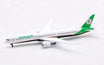 Miniature Boeing 787-10 EVA Air aircraft model with display stand at 1:200 scale.