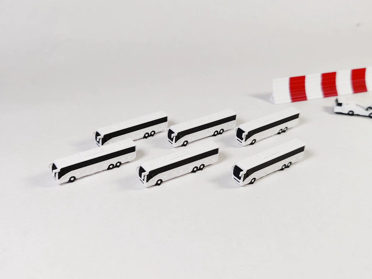 AG-COACH | AvGeek Models 1:400 | 6x White TWIN AXLE COACH Aircraft Airport GSE Set Models 1:400 Diorama