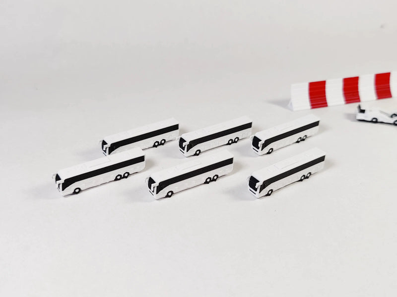AG-COACH | AvGeek Models 1:400 | 6x White TWIN AXLE COACH Aircraft Airport GSE Set Models 1:400 Diorama