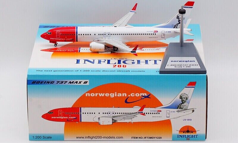 IF73MDY1220 | InFlight200 1:200 | Boeing 737-8max Norwegian LN-BKB Mark Twain (with stand)