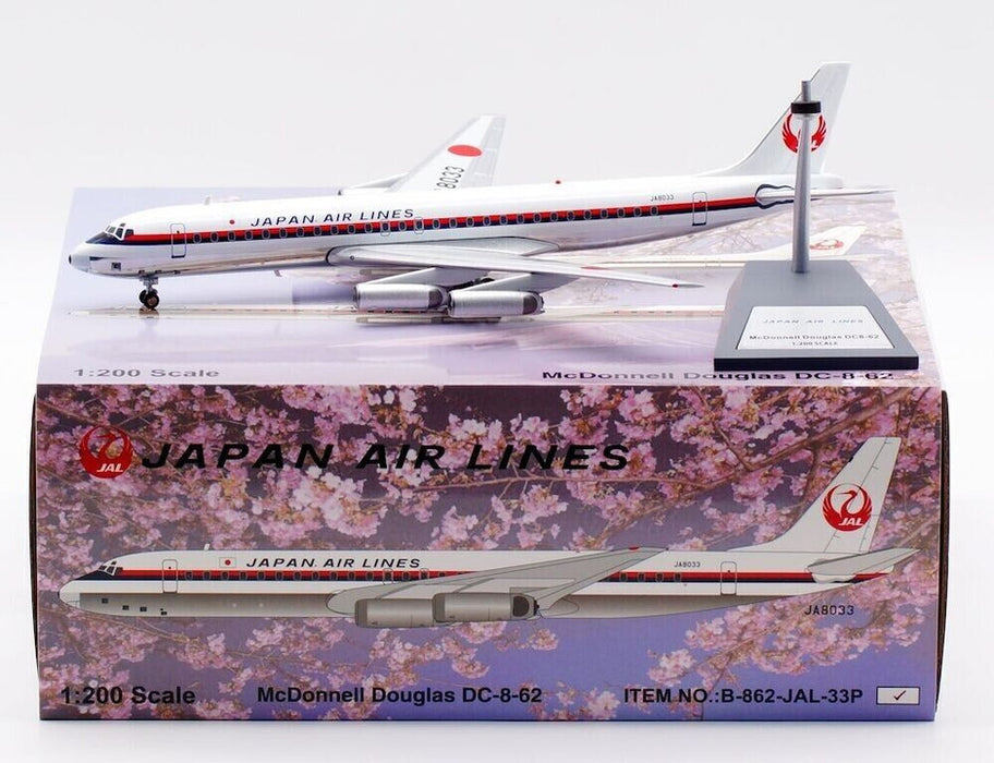 B-862-JAL-33P | Blue Box 1:200 | Douglas DC-8-62 JAL Japan Air Lines JA8033 (with stand)